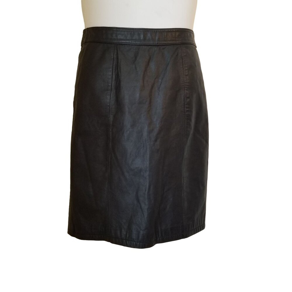 GIII Black Pencil Leather Skirt High Waist Back Slit Goth Steampunk 28" Mob Boss